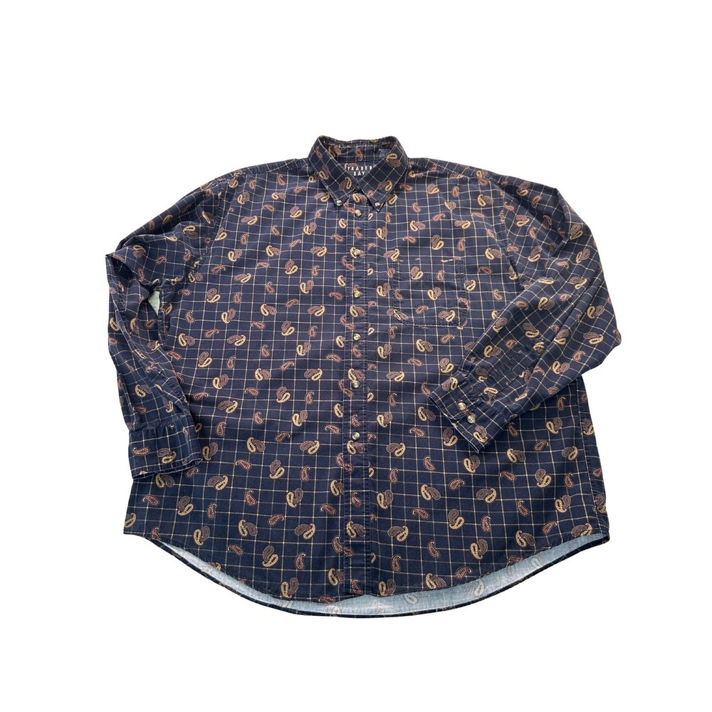 Paisley Button up Dark Blue‎ Trader Bay Casual Men's Dress Shirt Size XL